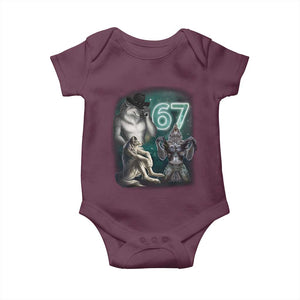 Funny 67 Alpha Wolf Baby Onesie Cringe Werewolf Howling Six Seven Meme TS11 Maroon Print Your Wear