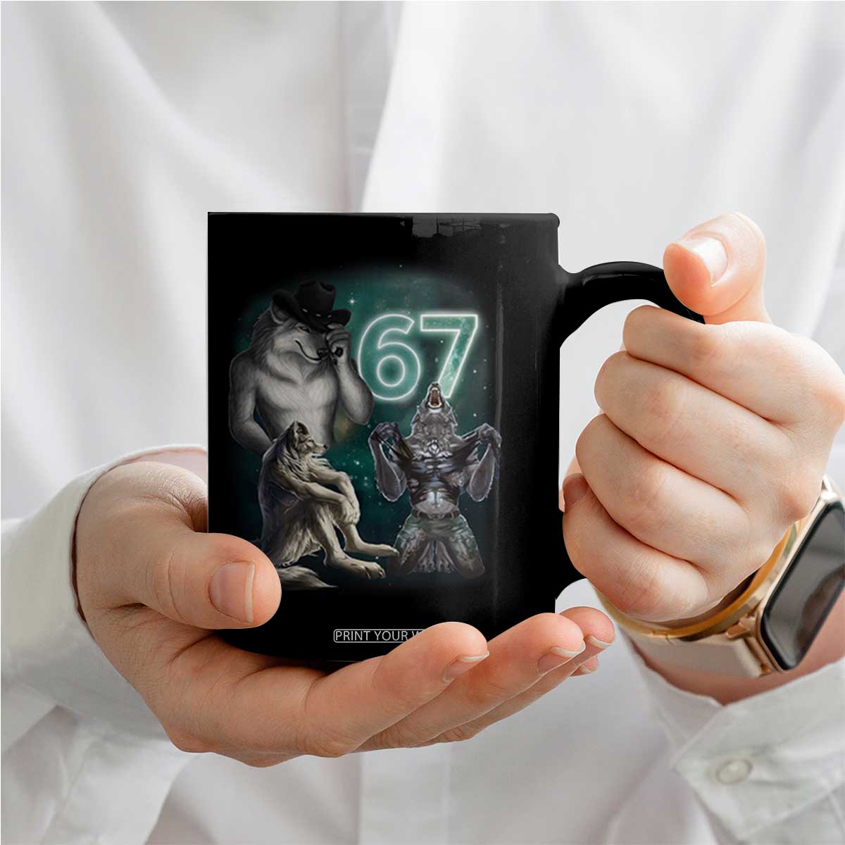 Funny 67 Alpha Wolf Coffee Mug Cringe Werewolf Howling Six Seven Meme TS11 Print Your Wear
