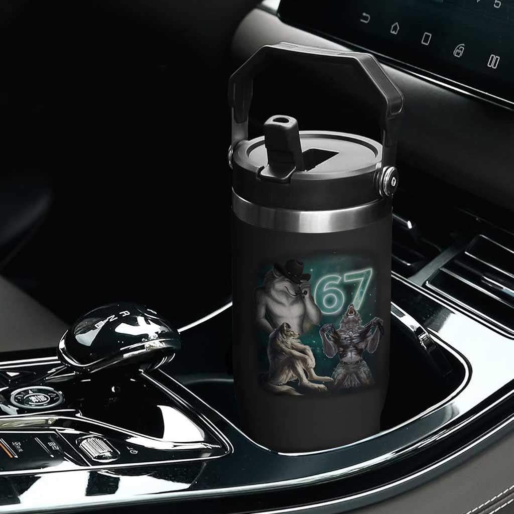 Funny 67 Alpha Wolf Flip Straw Tumbler Cringe Werewolf Howling Six Seven Meme TS11 Print Your Wear