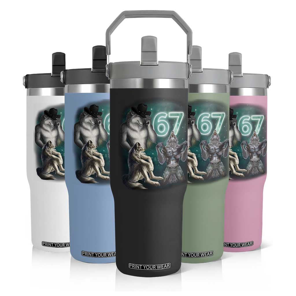 Funny 67 Alpha Wolf Flip Straw Tumbler Cringe Werewolf Howling Six Seven Meme TS11 Print Your Wear