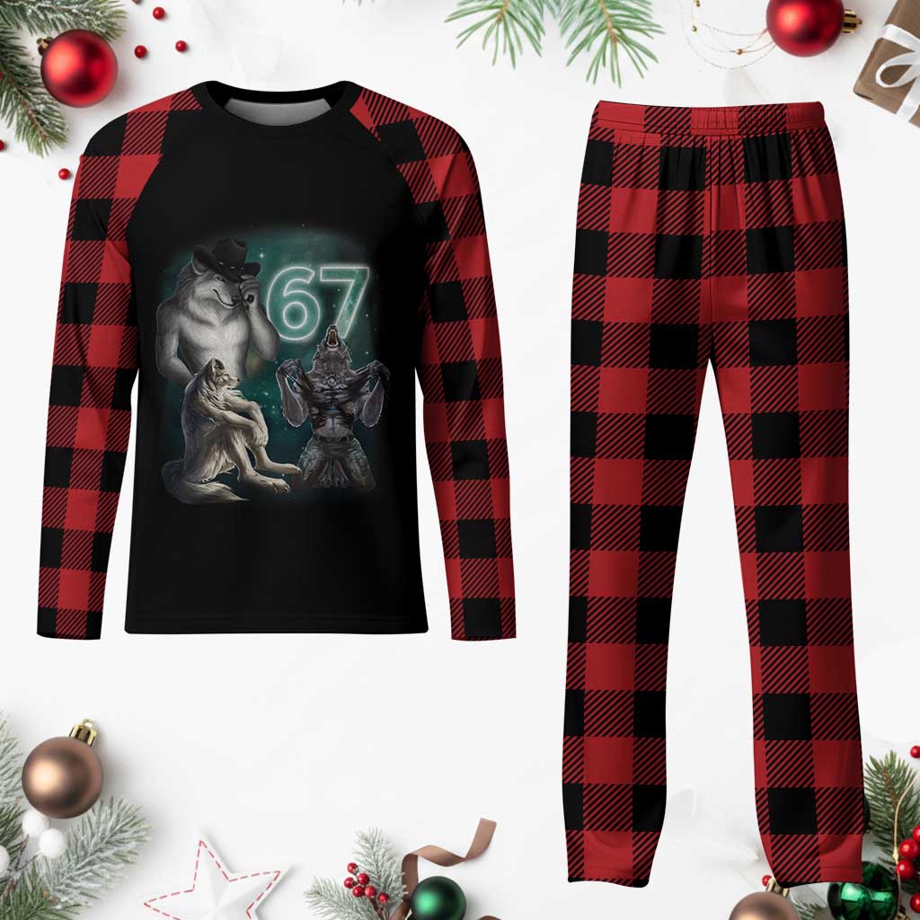 Funny 67 Alpha Wolf Plaid Pajama Set Cringe Werewolf Howling Six Seven Meme TS11 Buffalo Plaid Print Your Wear