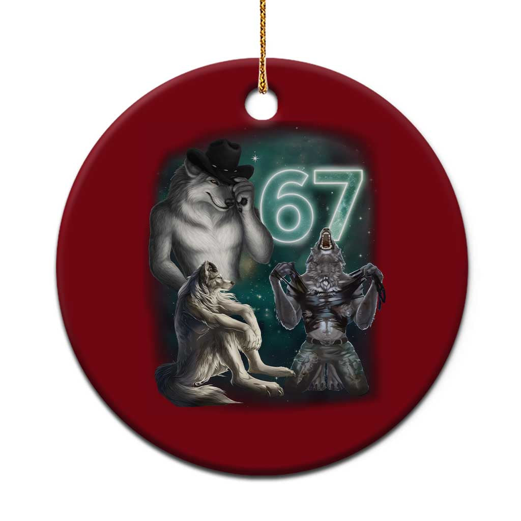Funny 67 Alpha Wolf Ceramic Ornament Cringe Werewolf Howling Six Seven Meme TS11 1pc Red Print Your Wear
