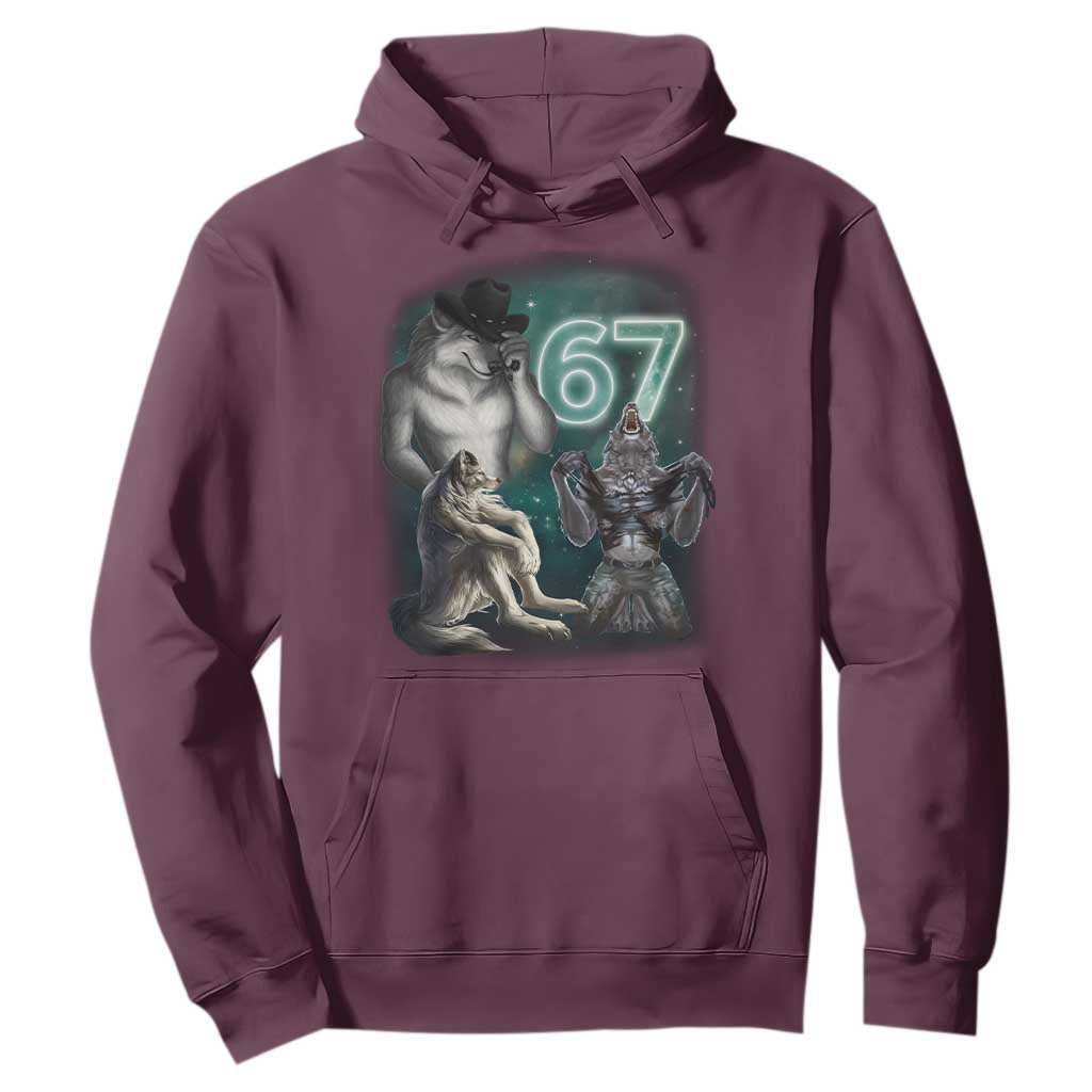 Funny 67 Alpha Wolf Hoodie Cringe Werewolf Howling Six Seven Meme TS11 Maroon Print Your Wear