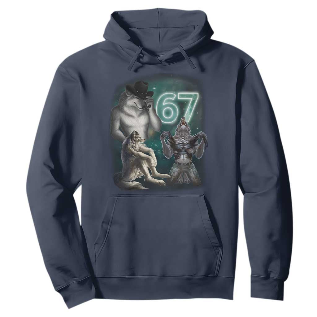 Funny 67 Alpha Wolf Hoodie Cringe Werewolf Howling Six Seven Meme TS11 Navy Print Your Wear