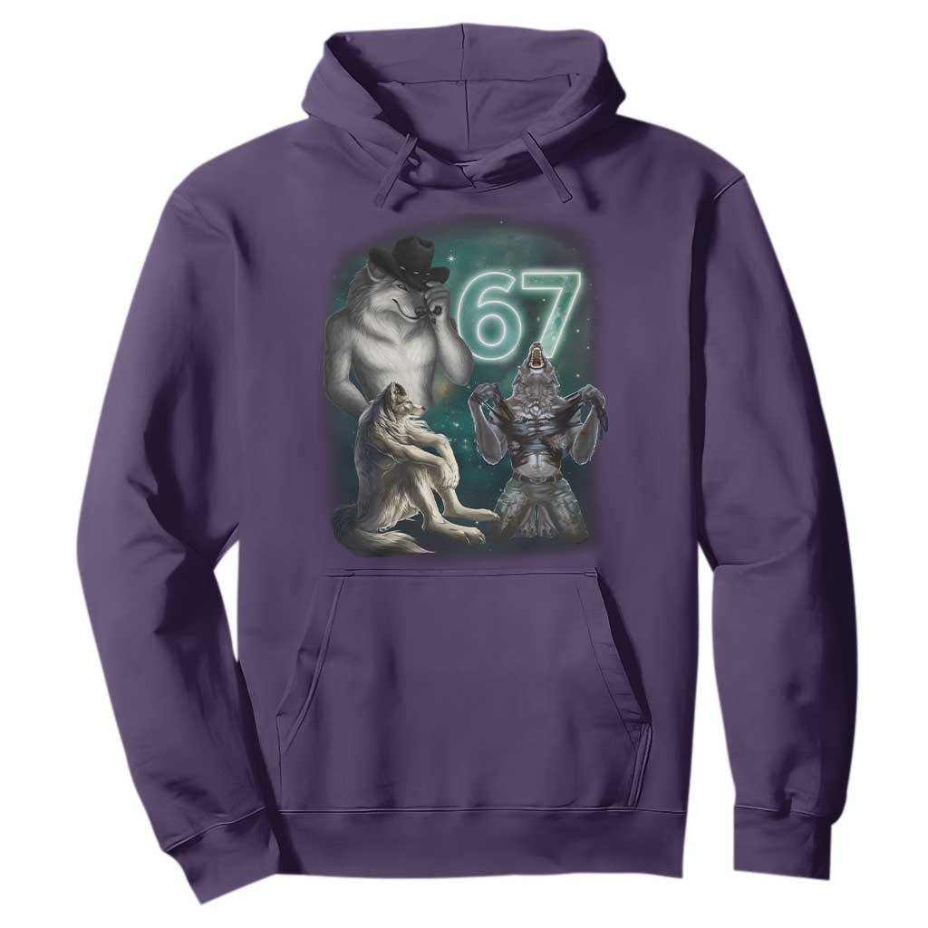 Funny 67 Alpha Wolf Hoodie Cringe Werewolf Howling Six Seven Meme TS11 Purple Print Your Wear