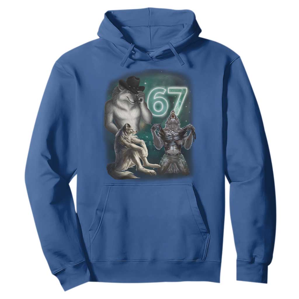 Funny 67 Alpha Wolf Hoodie Cringe Werewolf Howling Six Seven Meme TS11 Royal Blue Print Your Wear
