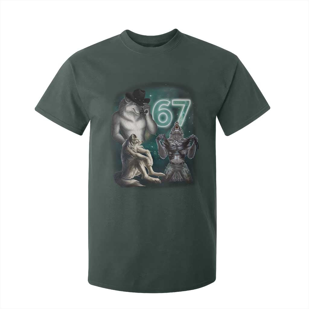 Funny 67 Alpha Wolf T Shirt For Kid Cringe Werewolf Howling Six Seven Meme TS11 Dark Forest Green Print Your Wear