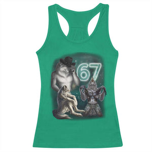 Funny 67 Alpha Wolf Racerback Tank Top Cringe Werewolf Howling Six Seven Meme TS11 Irish Green Print Your Wear