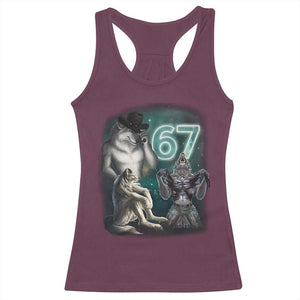 Funny 67 Alpha Wolf Racerback Tank Top Cringe Werewolf Howling Six Seven Meme TS11 Maroon Print Your Wear