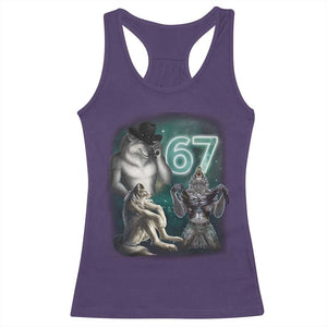 Funny 67 Alpha Wolf Racerback Tank Top Cringe Werewolf Howling Six Seven Meme TS11 Purple Print Your Wear