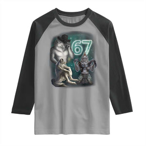 Funny 67 Alpha Wolf Raglan Shirt Cringe Werewolf Howling Six Seven Meme TS11 Sport Gray Black Print Your Wear