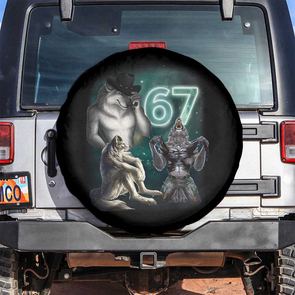 Funny 67 Alpha Wolf Spare Tire Cover Cringe Werewolf Howling Six Seven Meme TS11 No hole Black Print Your Wear