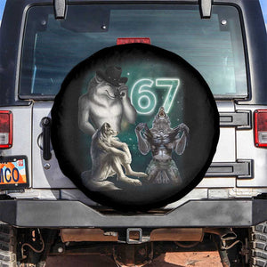 Funny 67 Alpha Wolf Spare Tire Cover Cringe Werewolf Howling Six Seven Meme TS11 No hole Black Print Your Wear