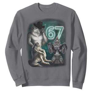 Funny 67 Alpha Wolf Sweatshirt Cringe Werewolf Howling Six Seven Meme TS11 Charcoal Print Your Wear