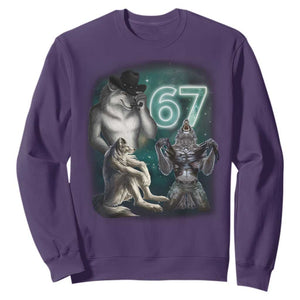 Funny 67 Alpha Wolf Sweatshirt Cringe Werewolf Howling Six Seven Meme TS11 Purple Print Your Wear