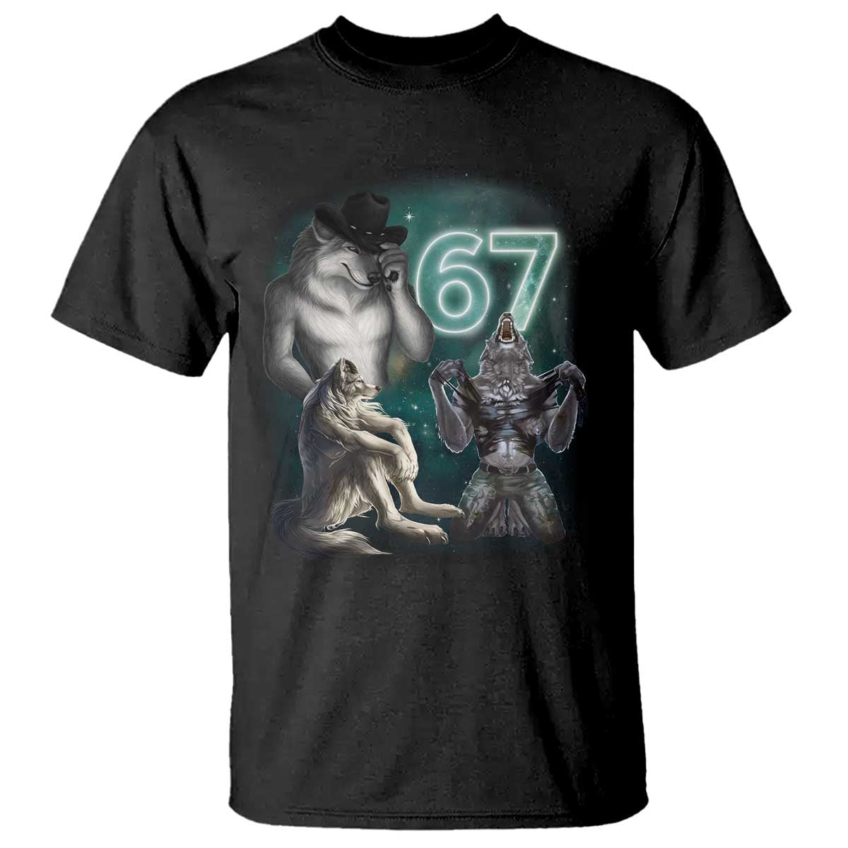 Funny 67 Alpha Wolf T Shirt Cringe Werewolf Howling Six Seven Meme TS11 Black Print Your Wear