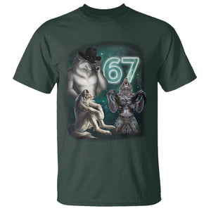 Funny 67 Alpha Wolf T Shirt Cringe Werewolf Howling Six Seven Meme TS11 Dark Forest Green Print Your Wear