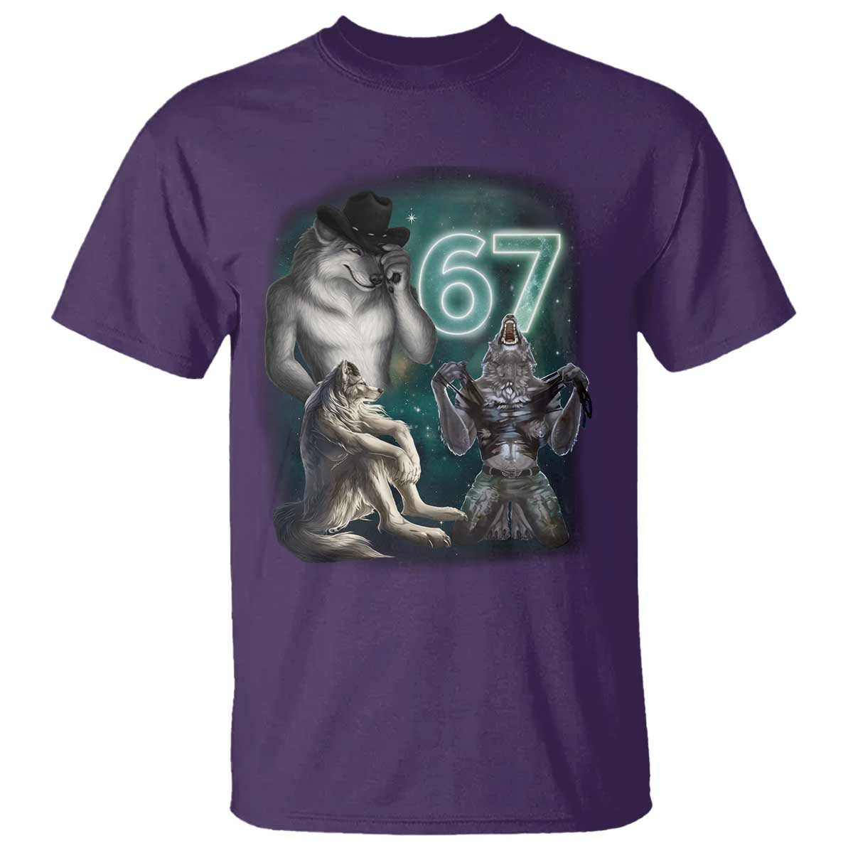Funny 67 Alpha Wolf T Shirt Cringe Werewolf Howling Six Seven Meme TS11 Purple Print Your Wear