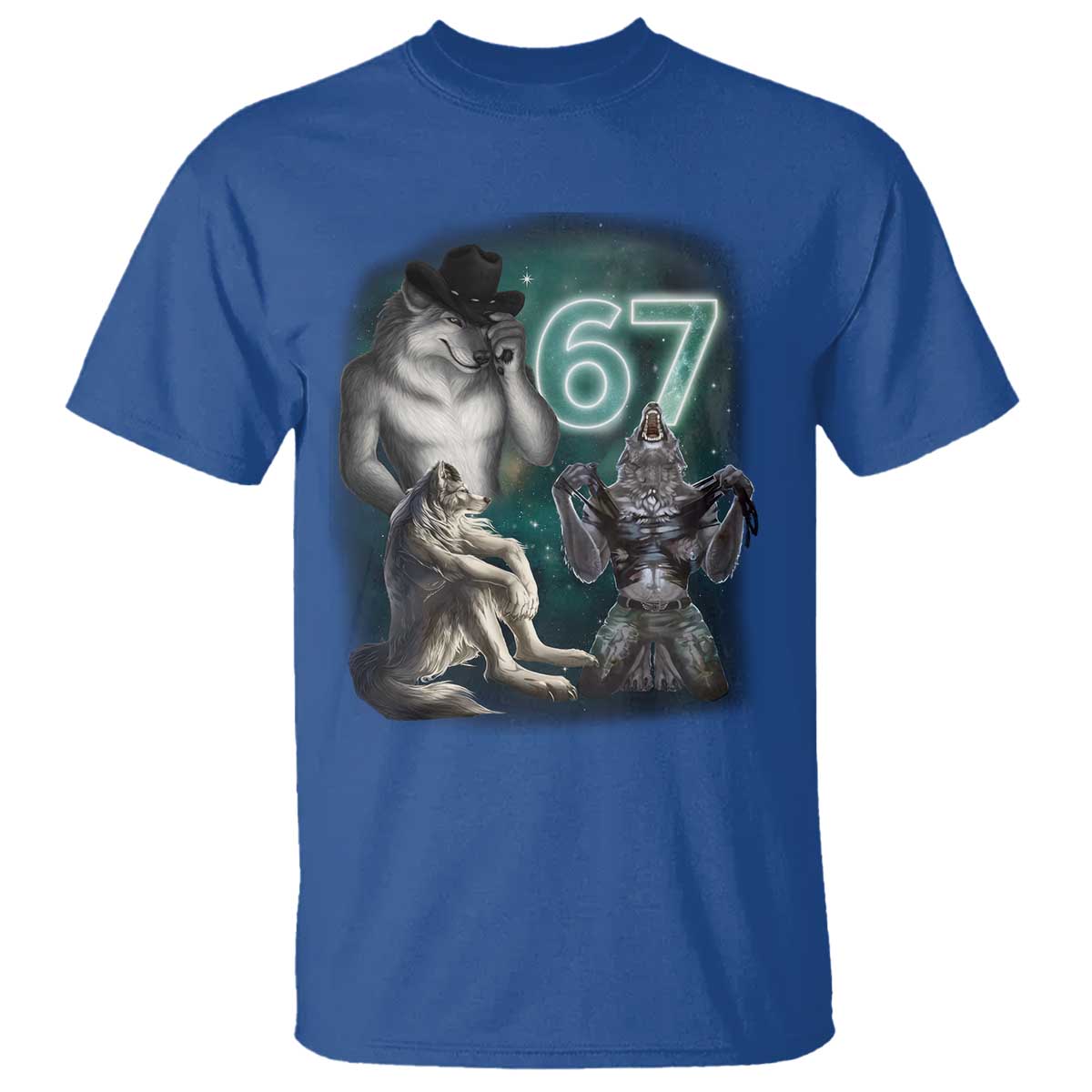 Funny 67 Alpha Wolf T Shirt Cringe Werewolf Howling Six Seven Meme TS11 Royal Blue Print Your Wear