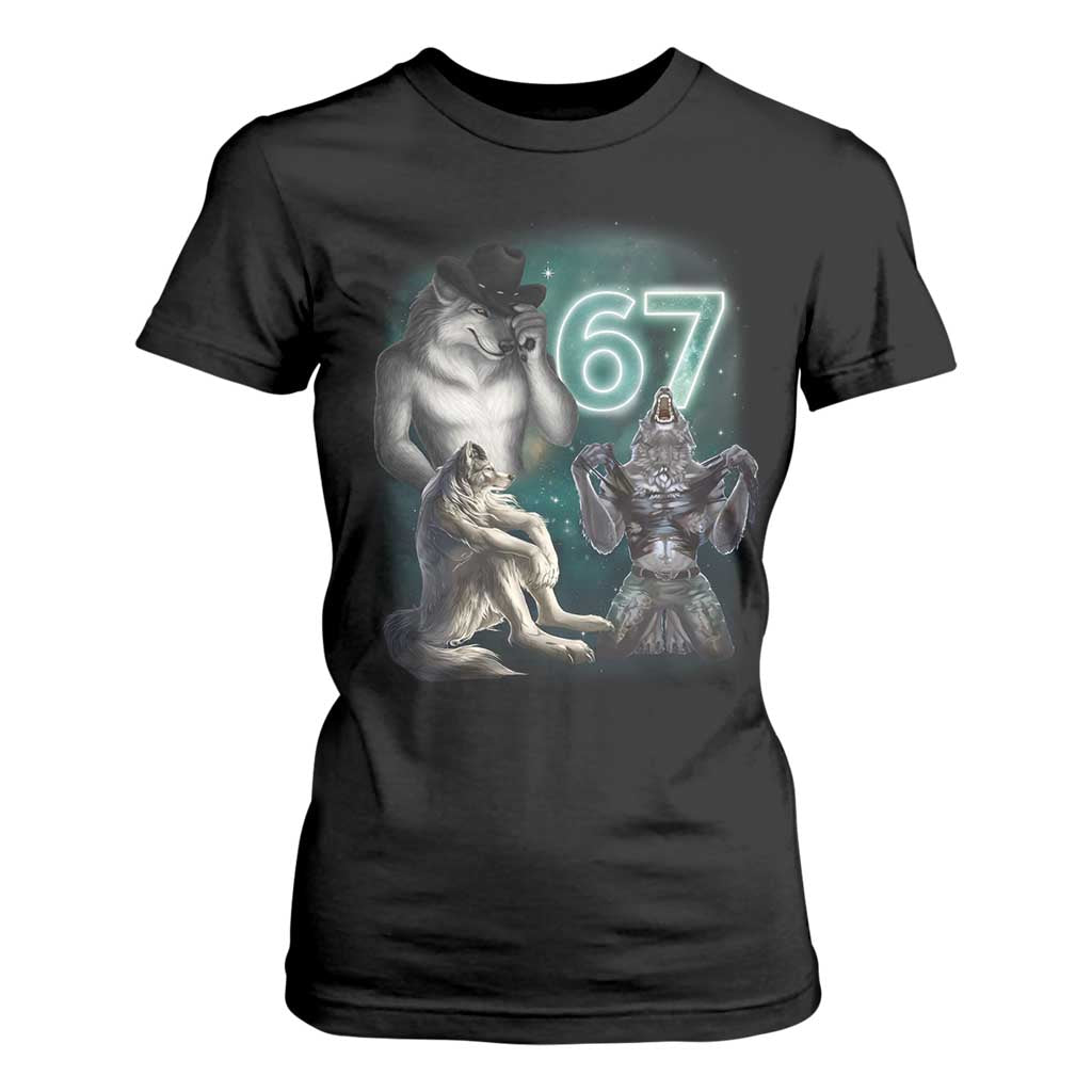 Funny 67 Alpha Wolf T Shirt For Women Cringe Werewolf Howling Six Seven Meme TS11 Black Print Your Wear