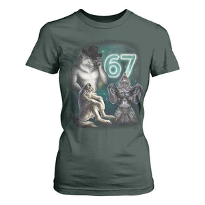 Funny 67 Alpha Wolf T Shirt For Women Cringe Werewolf Howling Six Seven Meme TS11 Dark Forest Green Print Your Wear