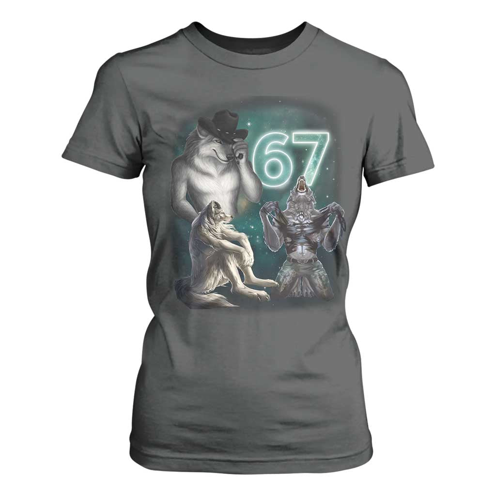 Funny 67 Alpha Wolf T Shirt For Women Cringe Werewolf Howling Six Seven Meme TS11 Dark Heather Print Your Wear