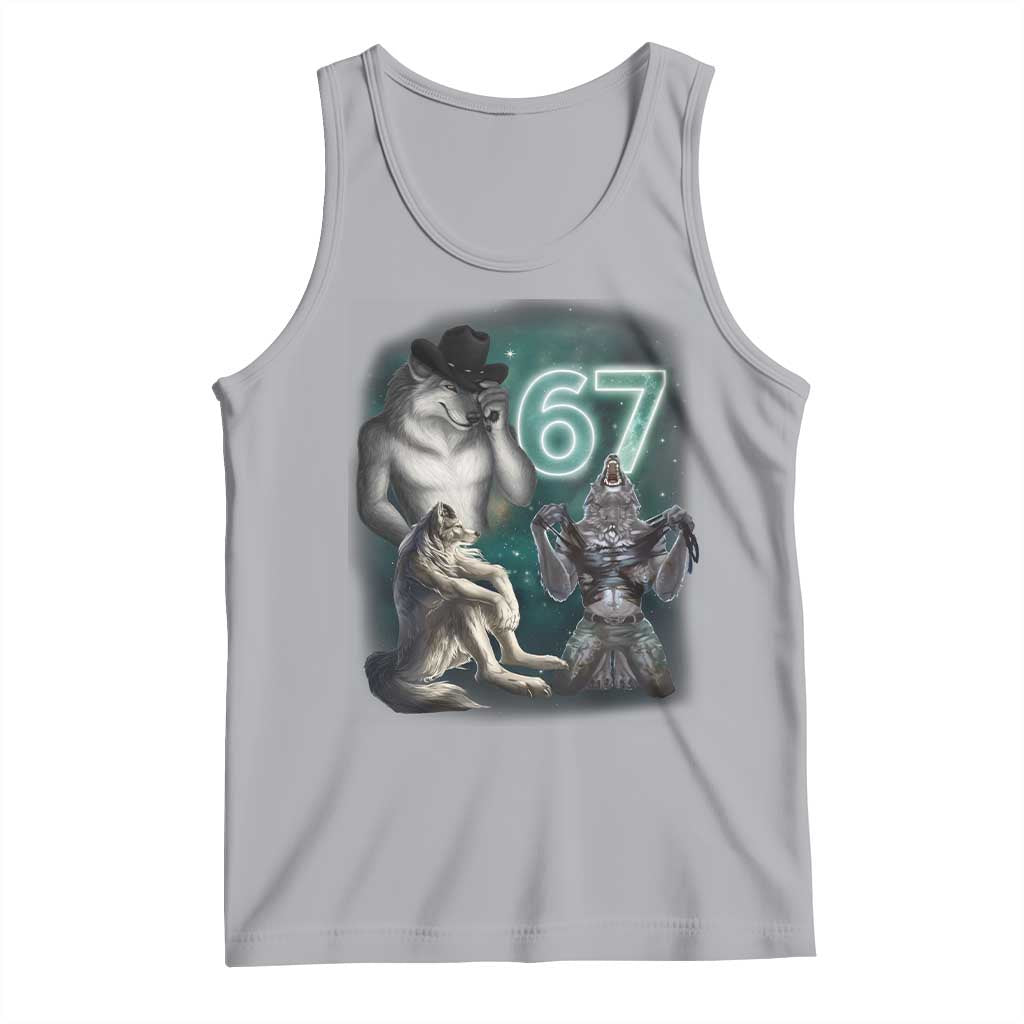 Funny 67 Alpha Wolf Tank Top Cringe Werewolf Howling Six Seven Meme TS11 Athletic Heather Print Your Wear