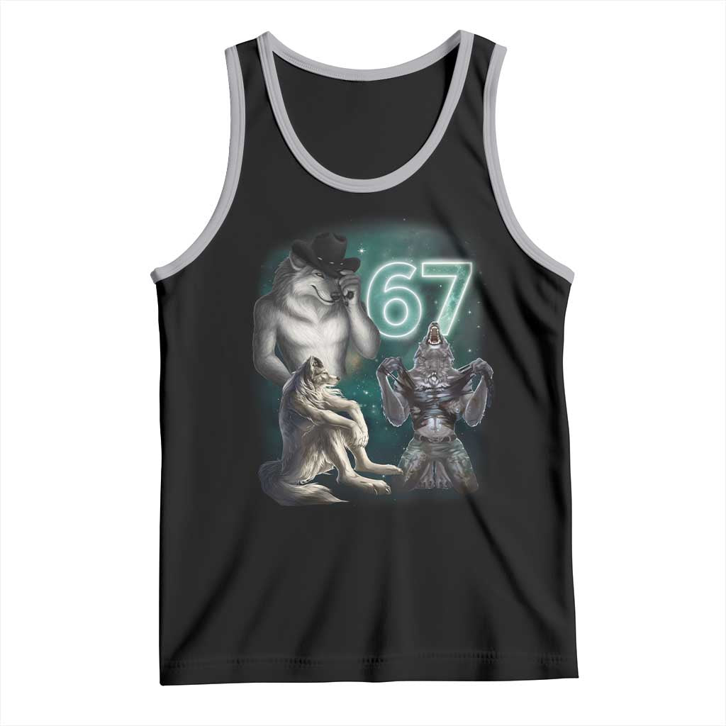 Funny 67 Alpha Wolf Tank Top Cringe Werewolf Howling Six Seven Meme TS11 Black Athletic Heather Print Your Wear