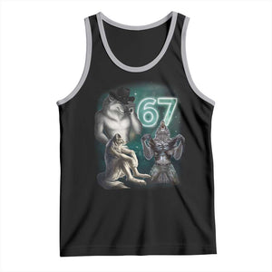 Funny 67 Alpha Wolf Tank Top Cringe Werewolf Howling Six Seven Meme TS11 Black Athletic Heather Print Your Wear