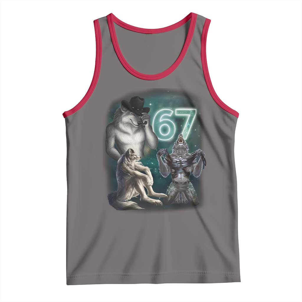 Funny 67 Alpha Wolf Tank Top Cringe Werewolf Howling Six Seven Meme TS11 Deep Heather Red Print Your Wear