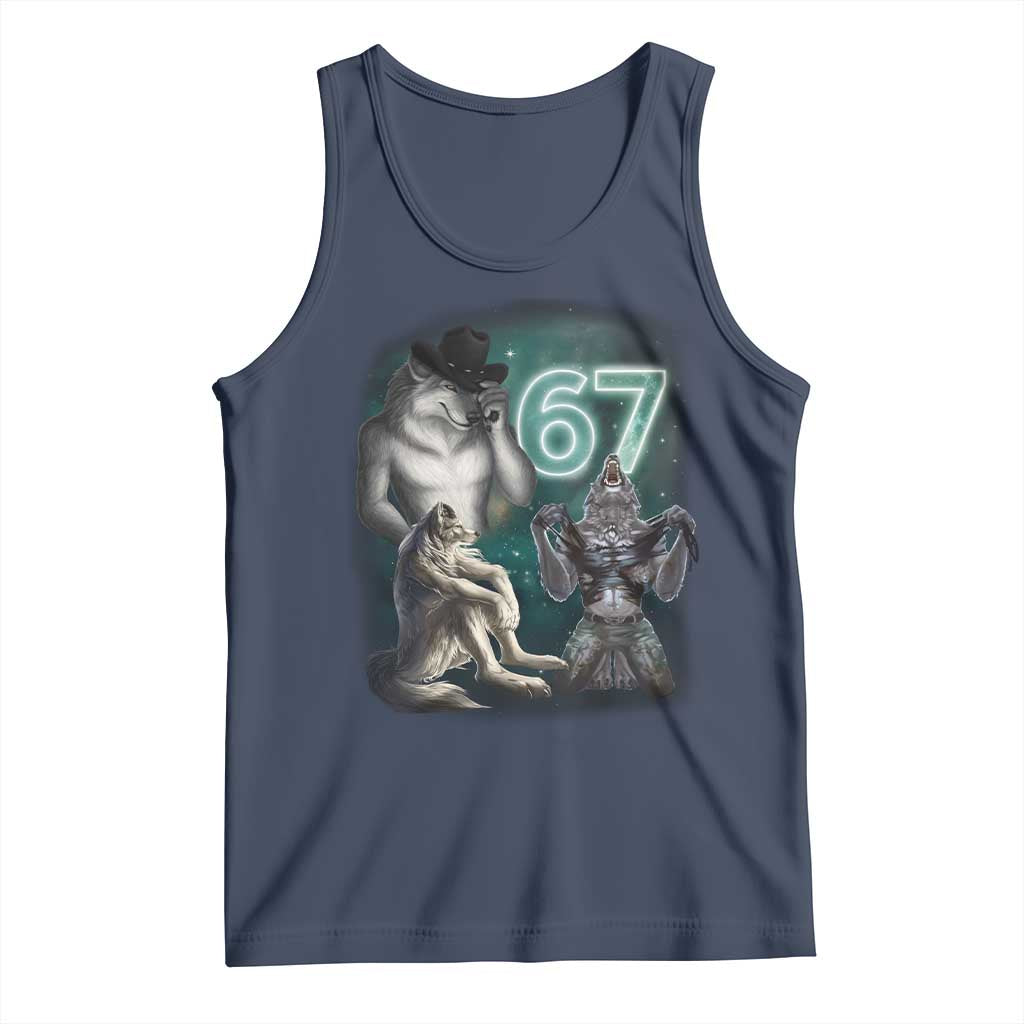 Funny 67 Alpha Wolf Tank Top Cringe Werewolf Howling Six Seven Meme TS11 Navy Print Your Wear