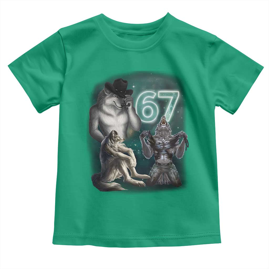 Funny 67 Alpha Wolf Toddler T Shirt Cringe Werewolf Howling Six Seven Meme TS11 Irish Green Print Your Wear