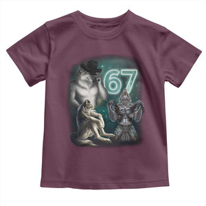 Funny 67 Alpha Wolf Toddler T Shirt Cringe Werewolf Howling Six Seven Meme TS11 Maroon Print Your Wear