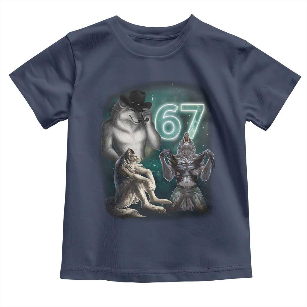 Funny 67 Alpha Wolf Toddler T Shirt Cringe Werewolf Howling Six Seven Meme TS11 Navy Print Your Wear