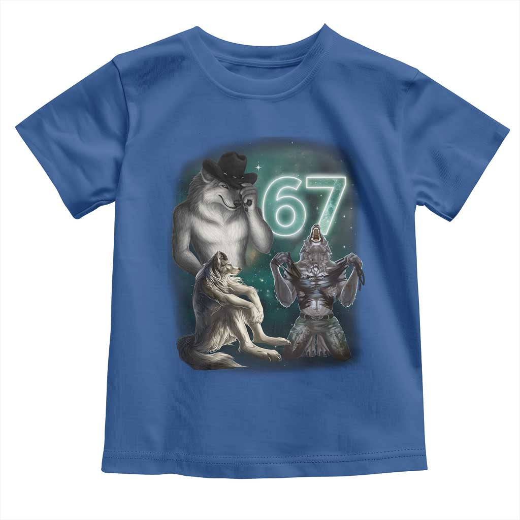 Funny 67 Alpha Wolf Toddler T Shirt Cringe Werewolf Howling Six Seven Meme TS11 Royal Blue Print Your Wear