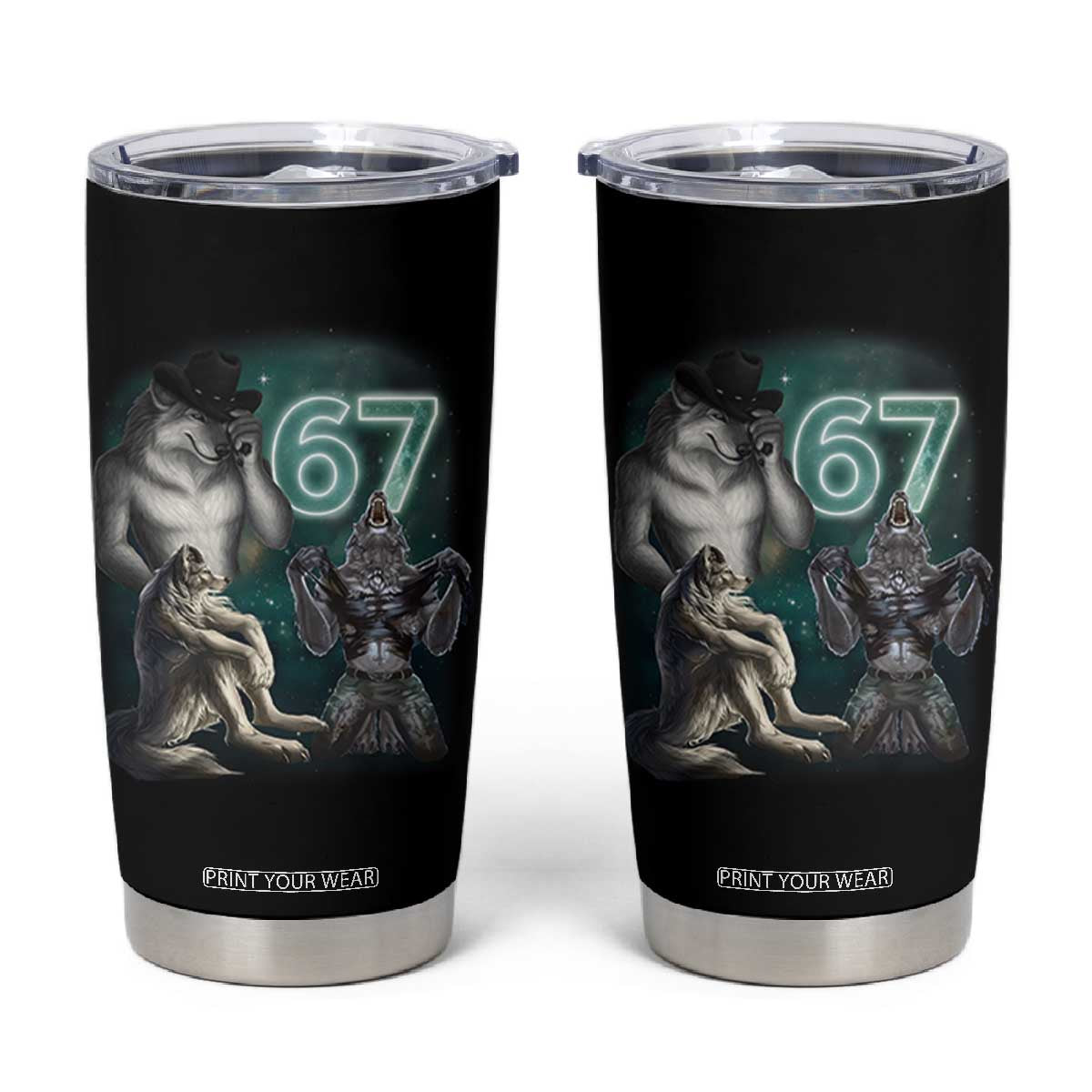 Funny 67 Alpha Wolf Tumbler Cup Cringe Werewolf Howling Six Seven Meme TS11 Black Print Your Wear