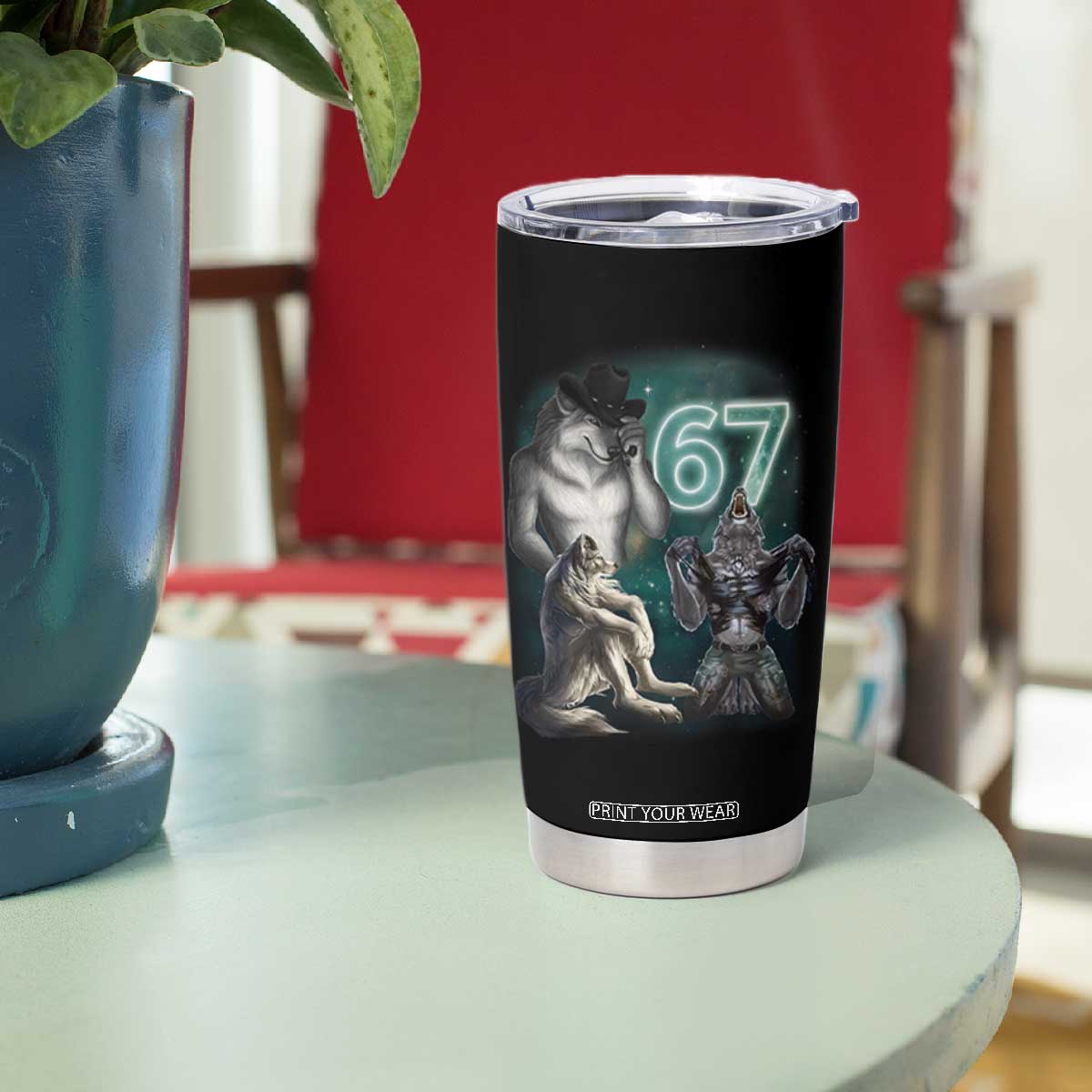 Funny 67 Alpha Wolf Tumbler Cup Cringe Werewolf Howling Six Seven Meme TS11 Print Your Wear