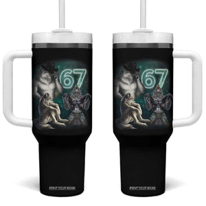 Funny 67 Alpha Wolf Tumbler With Handle Cringe Werewolf Howling Six Seven Meme TS11 One Size: 40 oz Black Print Your Wear