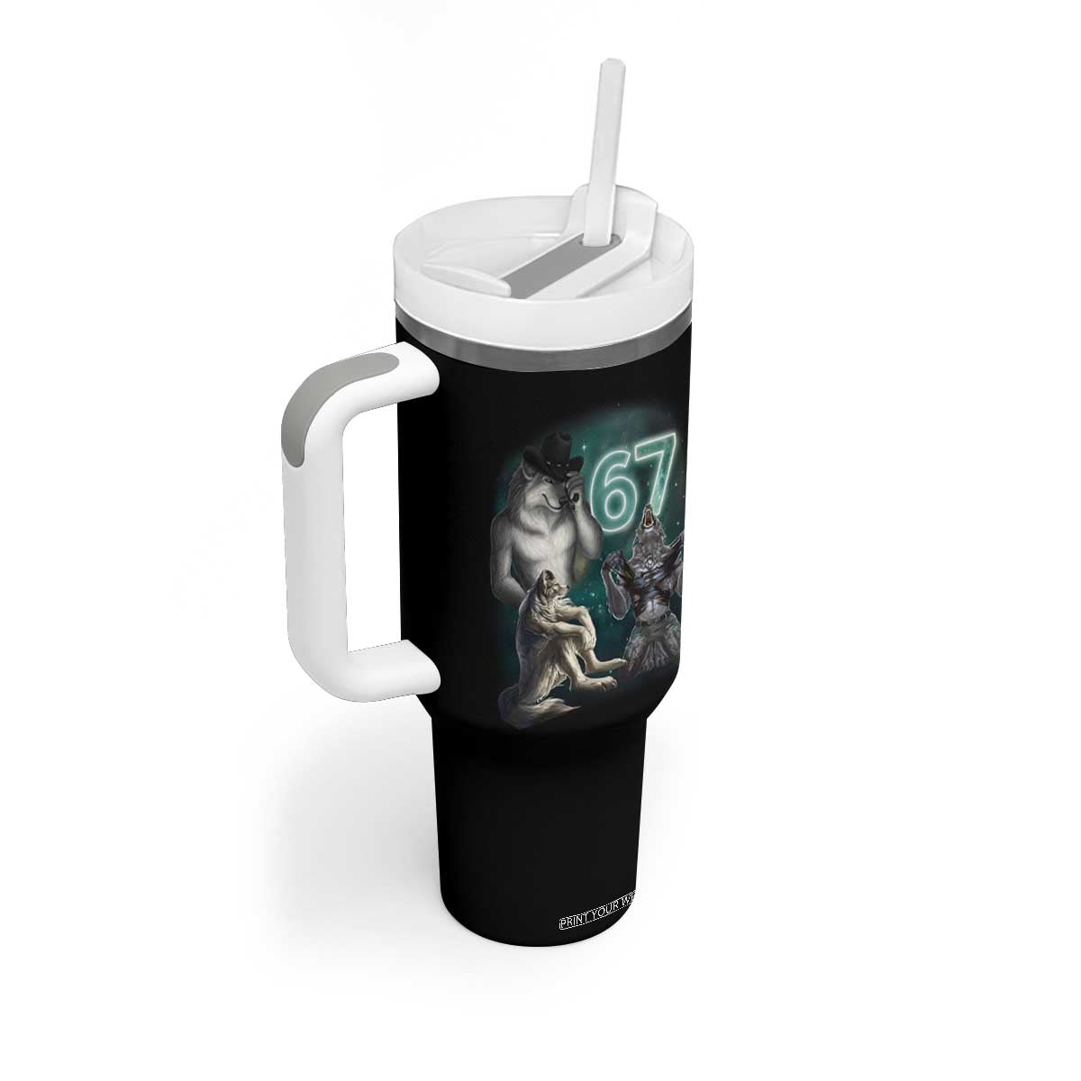 Funny 67 Alpha Wolf Tumbler With Handle Cringe Werewolf Howling Six Seven Meme TS11 Print Your Wear