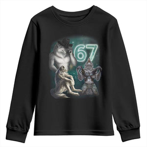 Funny 67 Alpha Wolf Youth Sweatshirt Cringe Werewolf Howling Six Seven Meme TS11 Black Print Your Wear
