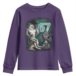 Funny 67 Alpha Wolf Youth Sweatshirt Cringe Werewolf Howling Six Seven Meme TS11 Purple Print Your Wear