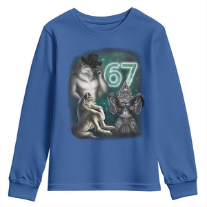 Funny 67 Alpha Wolf Youth Sweatshirt Cringe Werewolf Howling Six Seven Meme TS11 Royal Blue Print Your Wear