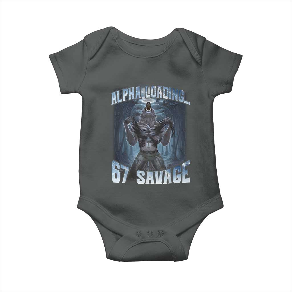 Funny 67 Alpha Wolf Baby Onesie Alpha Loading 67 Savage Six Seven Gen Z Meme TS11 Dark Heather Print Your Wear