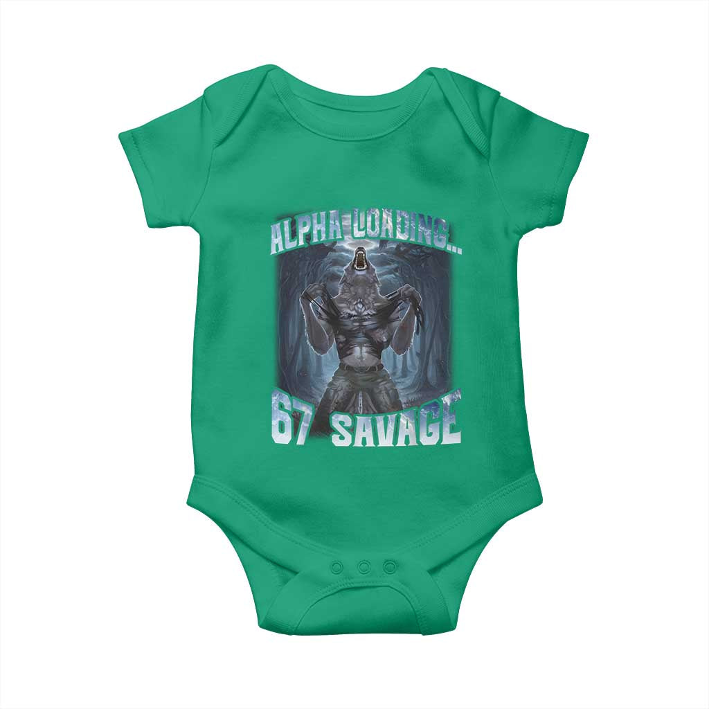 Funny 67 Alpha Wolf Baby Onesie Alpha Loading 67 Savage Six Seven Gen Z Meme TS11 Irish Green Print Your Wear