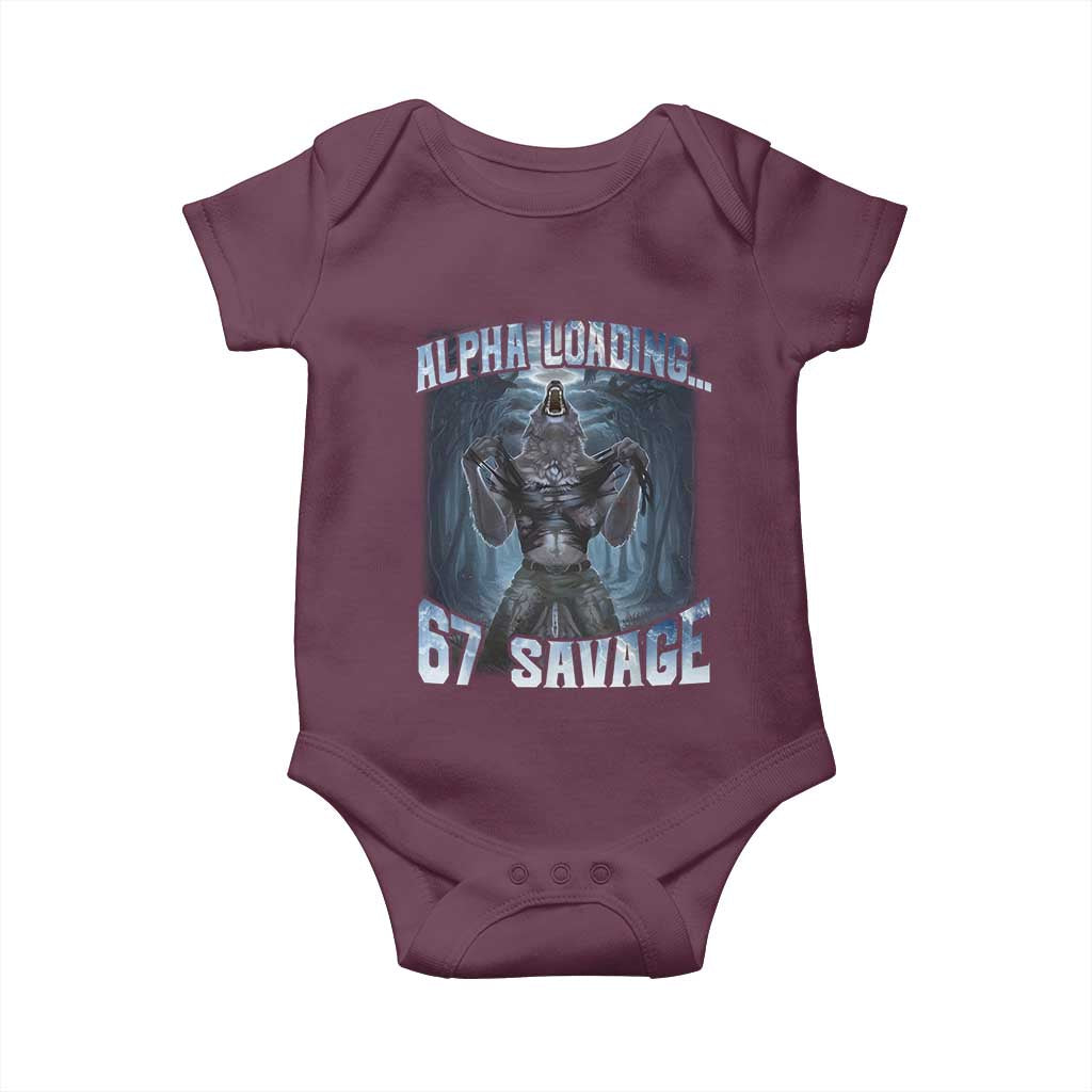 Funny 67 Alpha Wolf Baby Onesie Alpha Loading 67 Savage Six Seven Gen Z Meme TS11 Maroon Print Your Wear