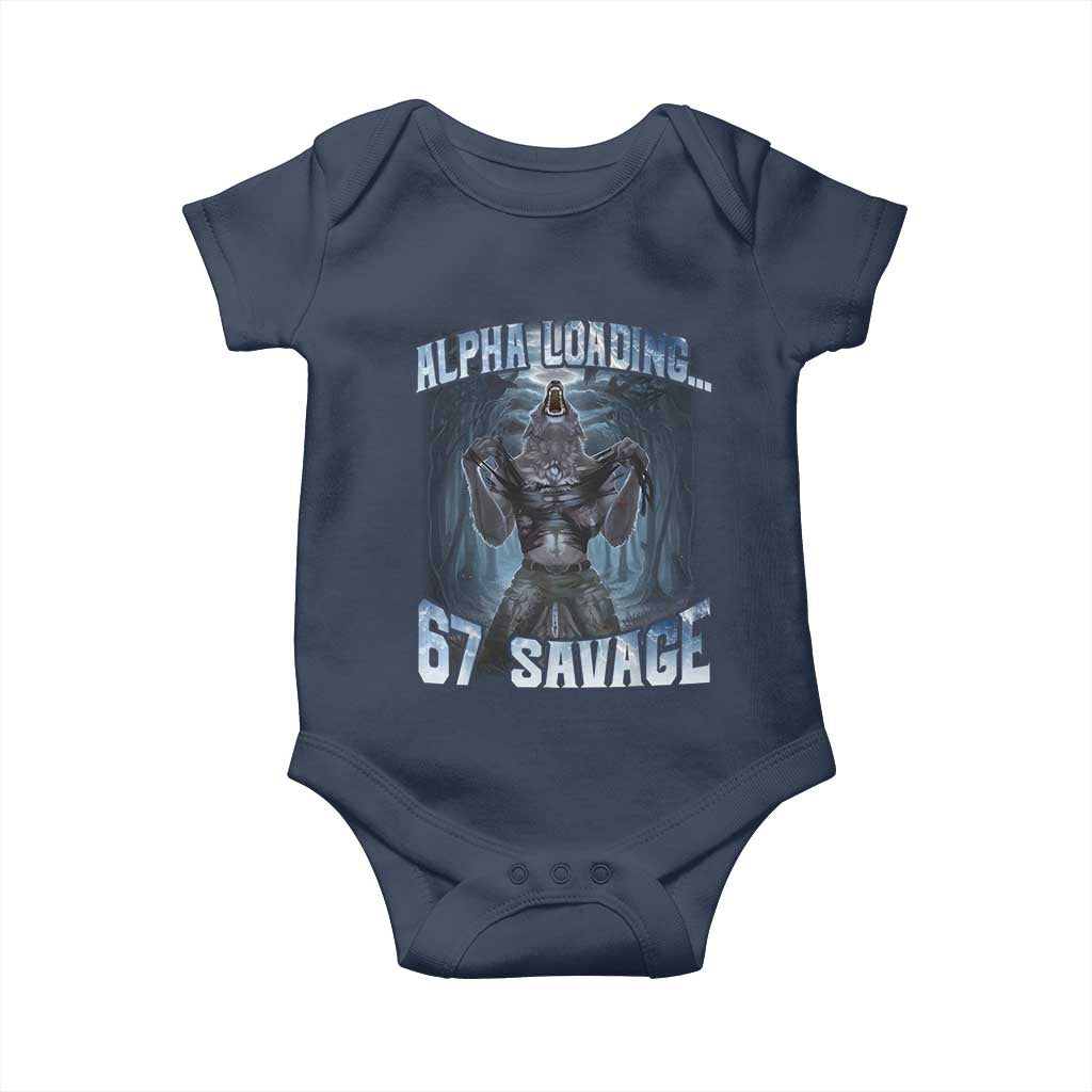 Funny 67 Alpha Wolf Baby Onesie Alpha Loading 67 Savage Six Seven Gen Z Meme TS11 Navy Print Your Wear