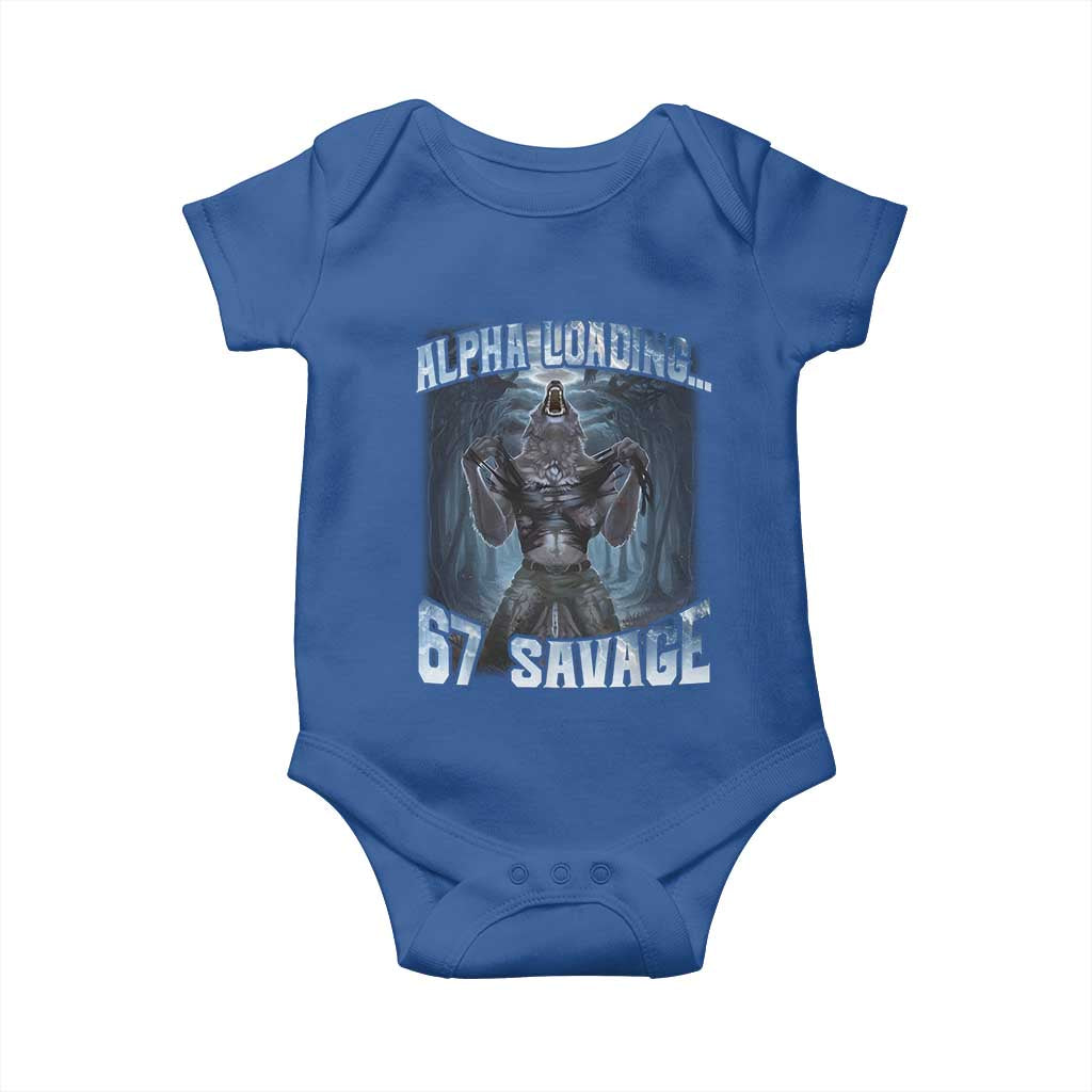 Funny 67 Alpha Wolf Baby Onesie Alpha Loading 67 Savage Six Seven Gen Z Meme TS11 Royal Blue Print Your Wear