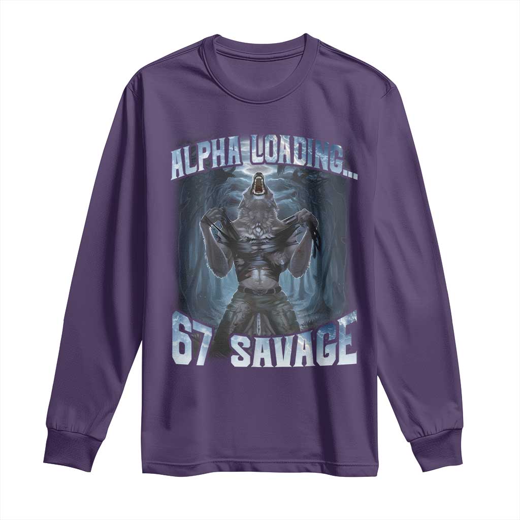 Funny 67 Alpha Wolf Long Sleeve Shirt Alpha Loading 67 Savage Six Seven Gen Z Meme TS11 Purple Print Your Wear