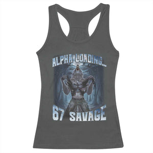 Funny 67 Alpha Wolf Racerback Tank Top Alpha Loading 67 Savage Six Seven Gen Z Meme TS11 Dark Heather Print Your Wear
