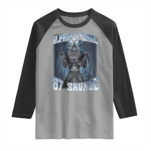 Funny 67 Alpha Wolf Raglan Shirt Alpha Loading 67 Savage Six Seven Gen Z Meme TS11 Sport Gray Black Print Your Wear